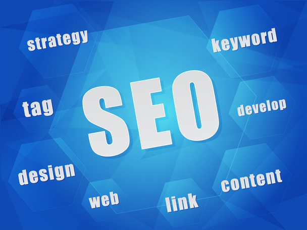 SEO and business concept words in hexagons, vector - Vector, Image