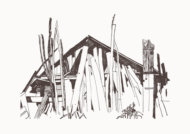 Houses in village, Countryside landscape, Hand drawn vector sketch. - Vector, Image