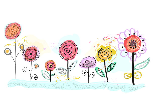  Colorful spring flowers. Decorative floral background, hand drawn flowers vector illustration - Vetor, Imagem