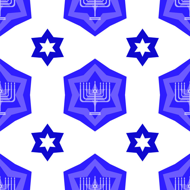青のデイヴィッドの星シームレスな背景。本枝の燭台の宗教のユダヤ人のシンボル - 写真・画像
