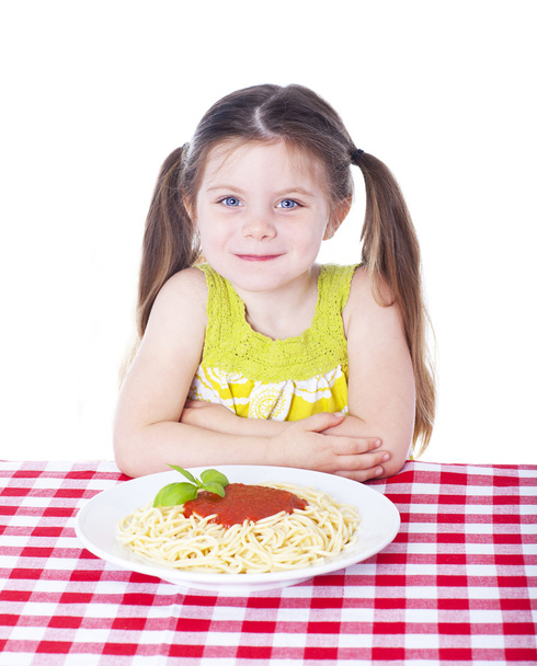 Beautiful girl with big bowl of pasta - Photo, Image
