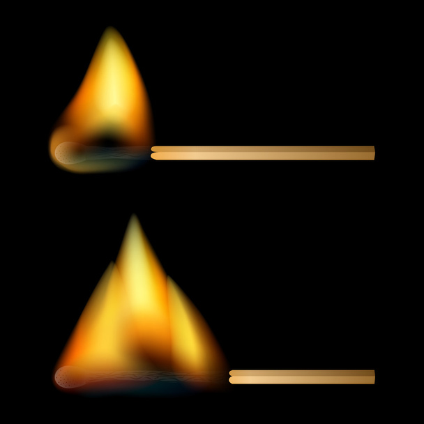 Brennende Streichhölzer auf schwarzem Hintergrund - Vektor, Bild