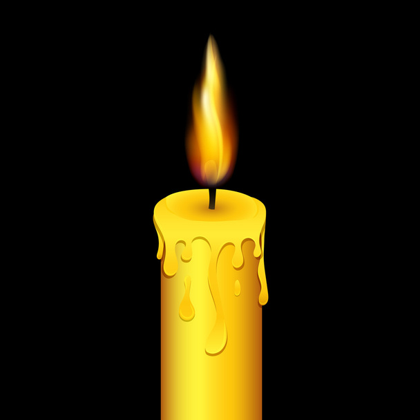 Burning candle on black background - Вектор, зображення