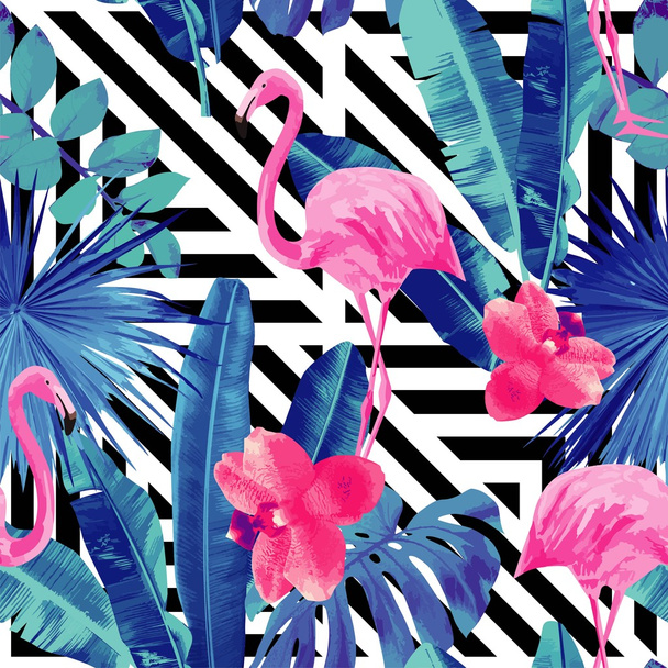 pink flamingos and orchid - Vecteur, image
