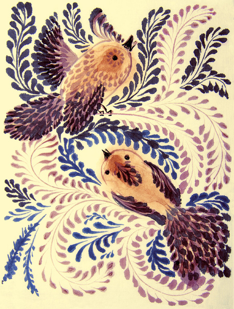 Птицы на ветвях - декоративная композиция. Обои, открытки, украшенные поверхности
. - Фото, изображение