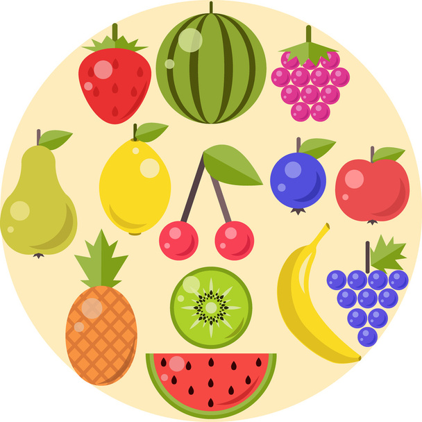 Fruits and berries flat icons - Vector, Imagen