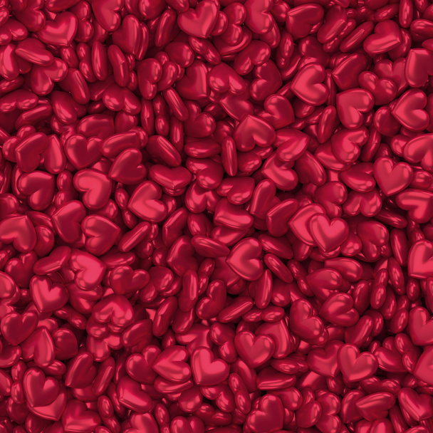 Backdrop 3d rendering hearts pattern. Red volumetric randomly scattered figures - Foto, Bild