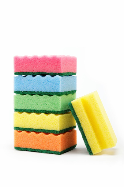 Stack of cleaning sponges on a white background. - Foto, imagen