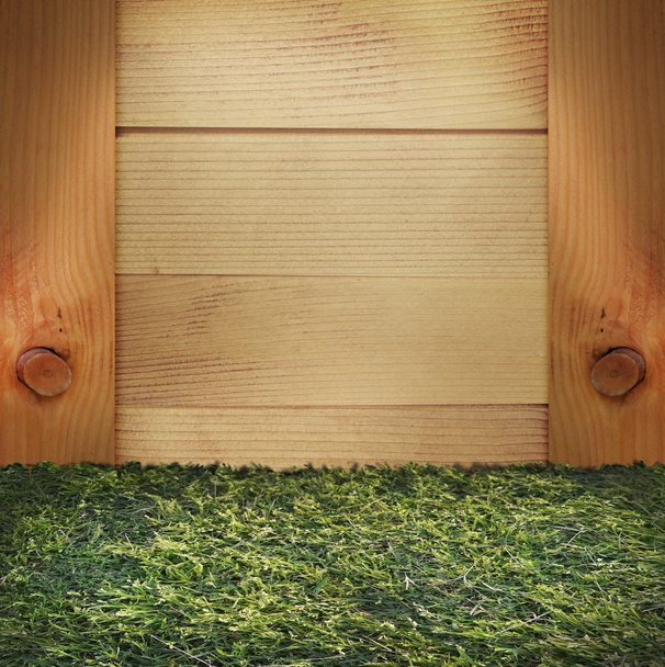 Drewniane deski z trawy  - Zdjęcie, obraz