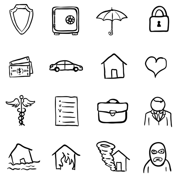 doodle verzekeringspictogrammen - Vector, afbeelding