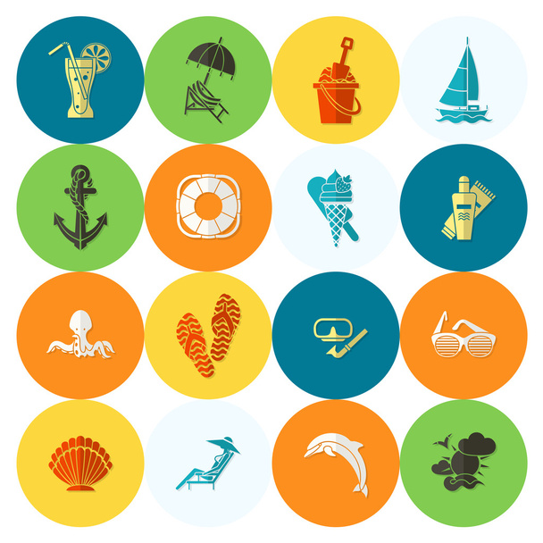 Summer and Beach Simple Flat Icons - Vector, afbeelding