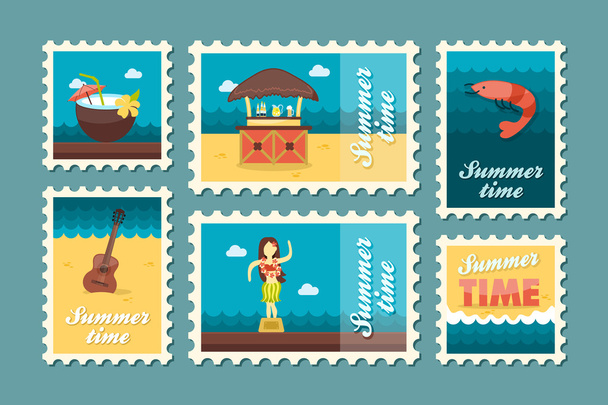 Island beach stamp set. Summer. Vacation - Vector, Image