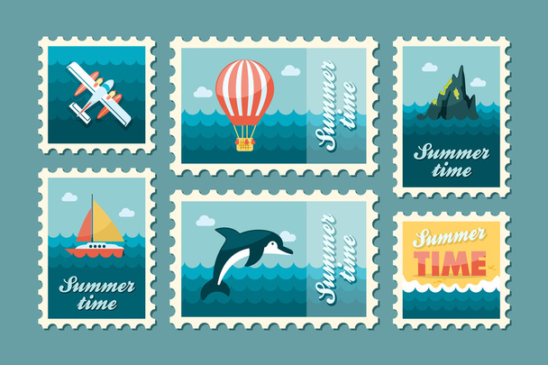 Excursion sea stamp set. Summer. Vacation - Vector, Image