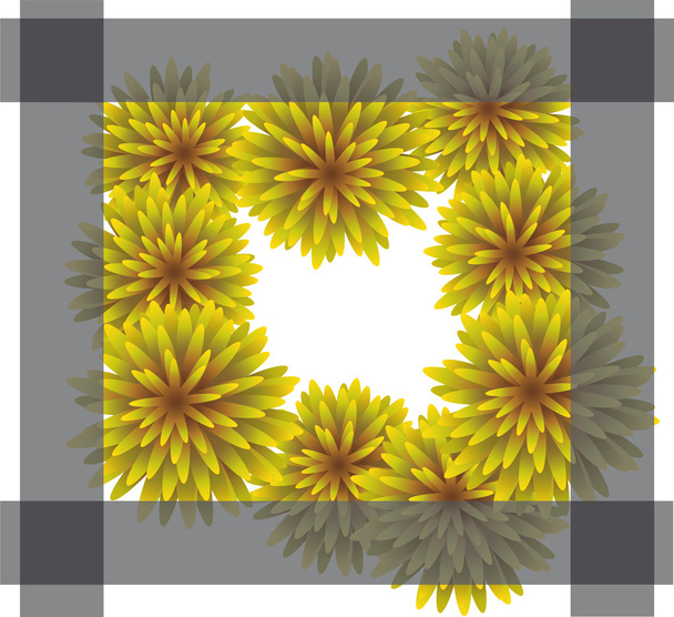 Abstract yellow Floral Greeting card - holiday background with paper cut Frame Flowers. Trendy Design Template. Vector illustration. The wreath of dandelions - Vettoriali, immagini