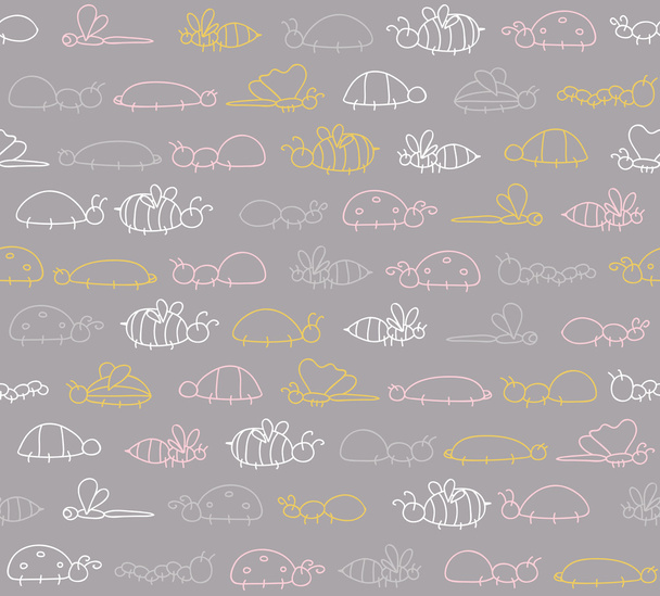Seamless pattern with different insects - Vector, Image