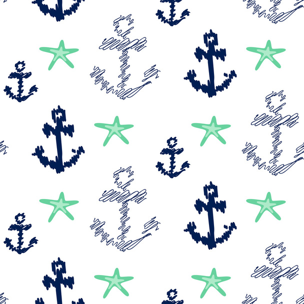 Nautical anchor seamless vector pattern on white. - Vector, afbeelding