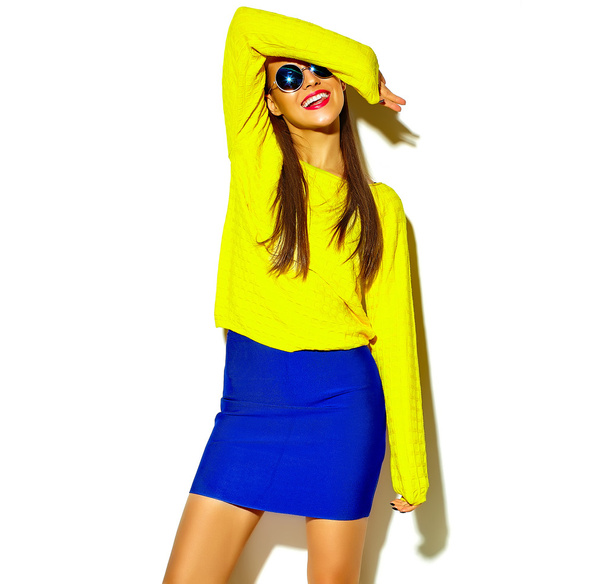 fashion hipster girl going crazy in casual colorful hipster  clothes - Photo, image