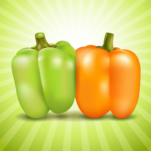 Orange and green sweet pepper. - Vector, afbeelding