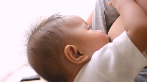 Mother breastfeeding her newborn baby beside window - Footage, Video