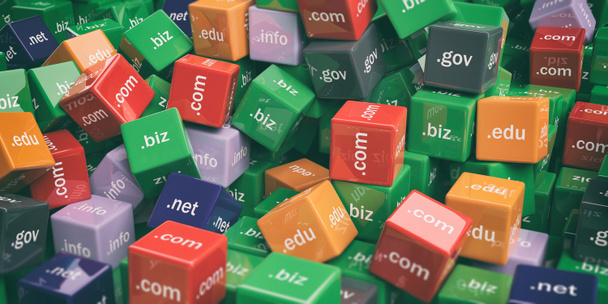 3d rendering domain names cubes background - Photo, Image