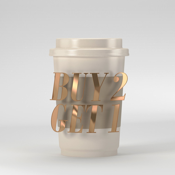 Kaffeetasse mit Zitat kaufen 1 erhalten 2 3D-Rendering 3D-Illustration - Foto, Bild