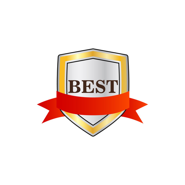 Gold shield with the word Best and red ribbon icon - Vetor, Imagem