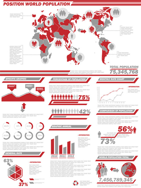 Infographic δημογραφικά στοιχεία πληθυσμού 2 κόκκινο - Διάνυσμα, εικόνα