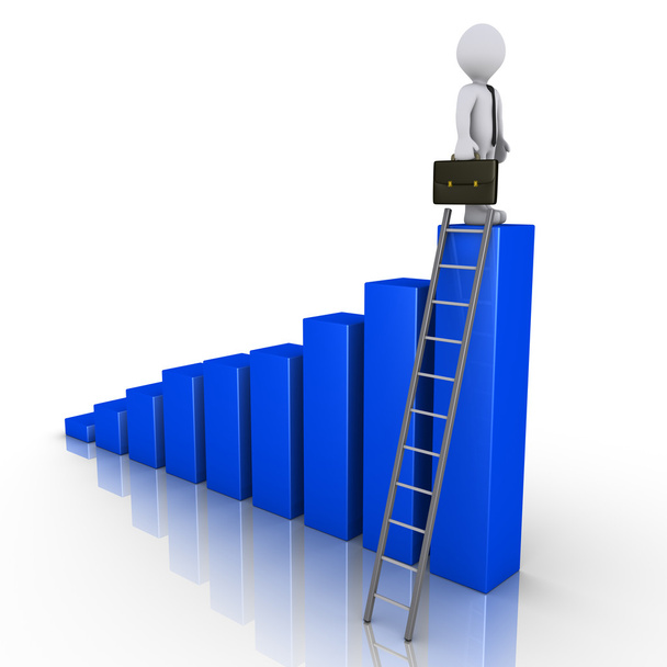 Бизнесмен, стоящий на вершине чарта с лестницей
 - Фото, изображение