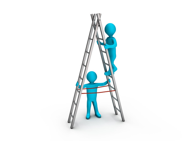 Man climbing ladder and another helping him - Photo, Image