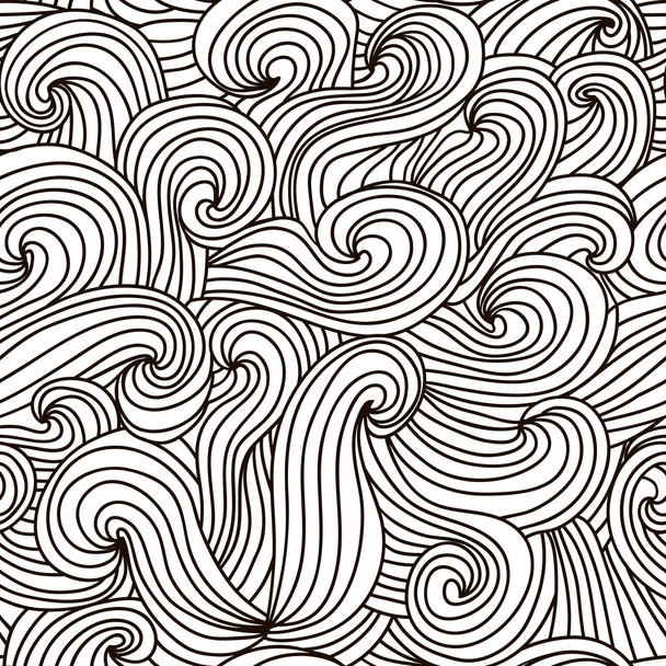 Seamless wave hand-drawn pattern. Monochrome abstract waving curling lines. Perfectly look on fabric, textile, etc. Vector Illustration - Вектор, зображення