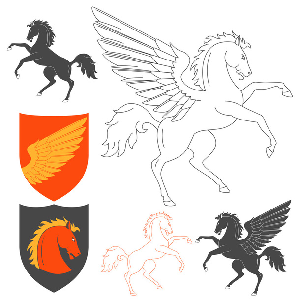 Pegasus en paard illustratie - Vector, afbeelding