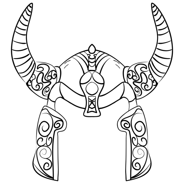 fekete-fehér viking sisak rajzfilm - Vektor, kép