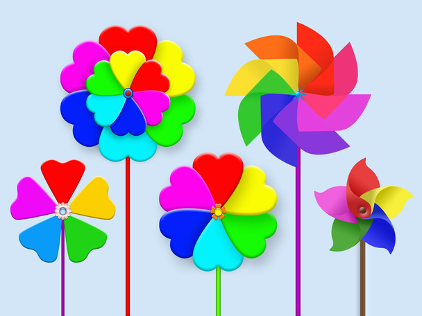 Συλλογή από πολύχρωμα χαρτί Ανεμόμυλος pinwheel διαφορετικών χρωμάτων - Φωτογραφία, εικόνα