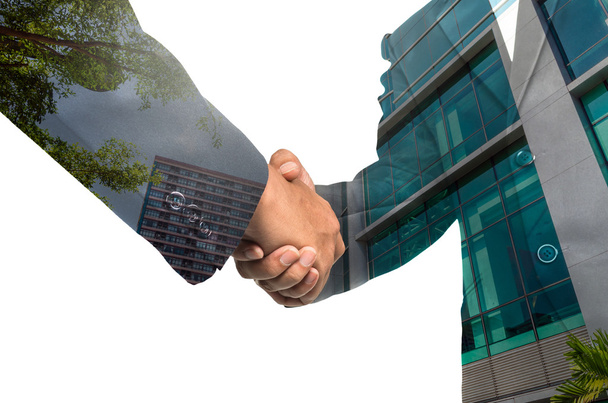 Double exposure handshake between businessmen  - Photo, Image