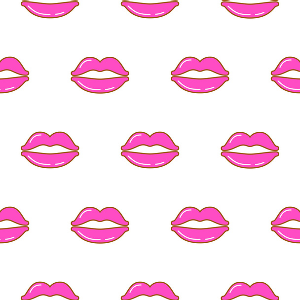 Pop art girl style pink lipstick lips seamless vector pattern. - ベクター画像