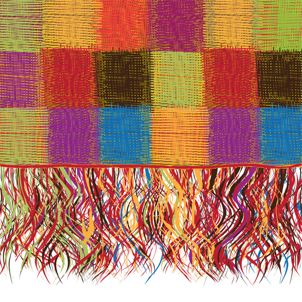 フリンジ付き格子縞をカラフルな市松模様のパッチワーク - ベクター画像