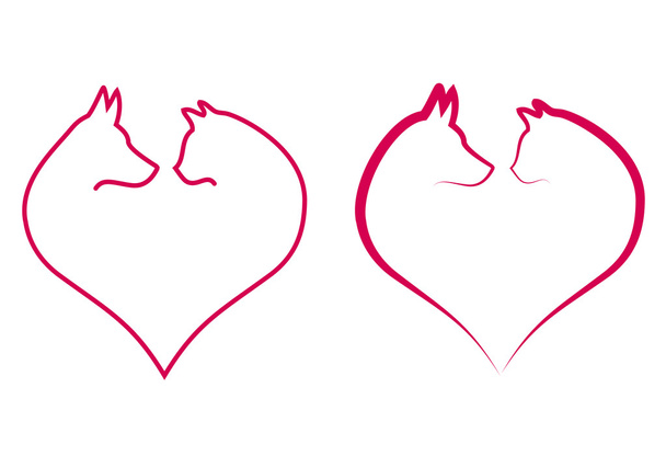 Cat and dog in red heart, vector - Vector, Image