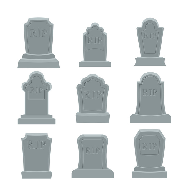 Tomb set. Ancient RIP. Collection of gravestones. Grave on white - Vector, Image