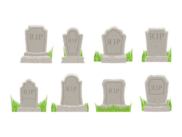 Gravestones set. Old Tomb Collection. Ancient RIP. Grave on whit - Vector, Image