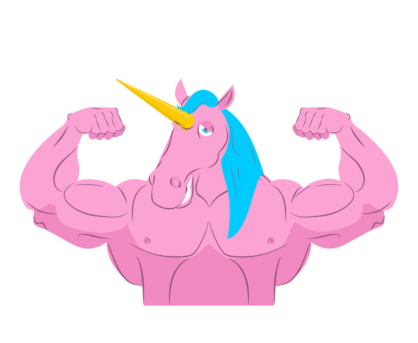 Unicornio Deportista fuerte. Mascota mágica culturista con enormes músculos
. - Vector, imagen
