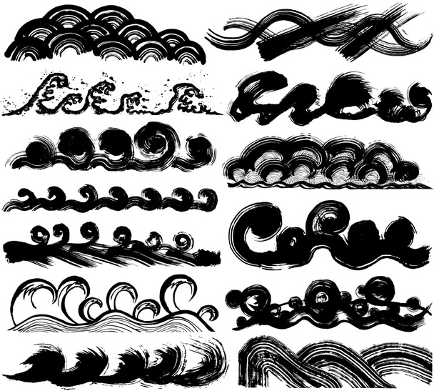 sea spray. brush stroke illustrations. hand drawn shapes. - Vector, Image