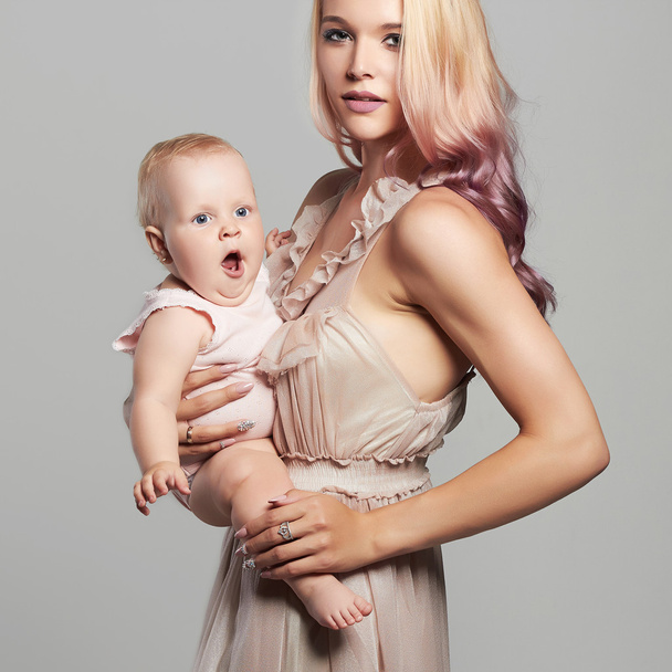 happy loving Mother and Baby. Happy Family. young mother woman - Фото, изображение