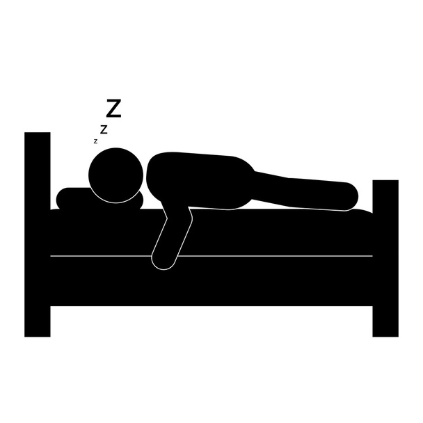 ベッド アイコンで眠っている人 - ベクター画像