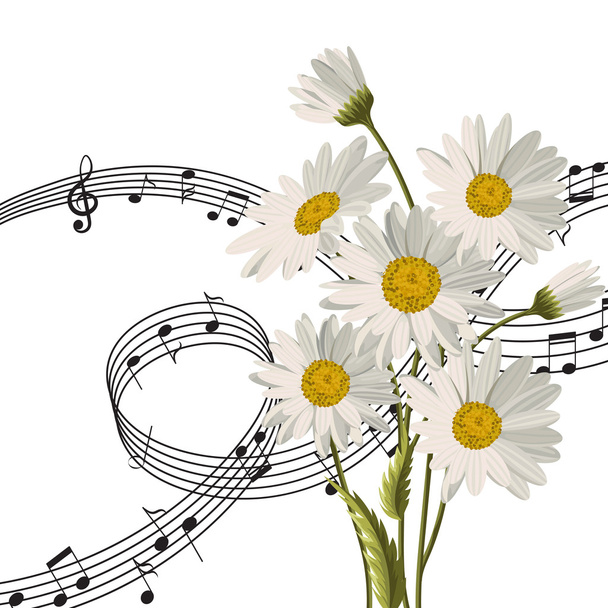 Daisies with music notes. - Wektor, obraz