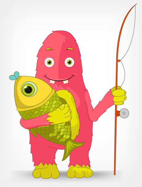Funny Monster. Fisherman. - Vector, Image