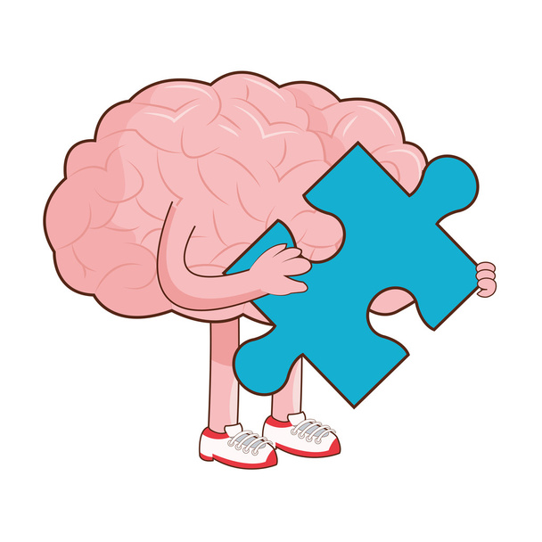 human brain holding puzzle piece icon - Vector, Image