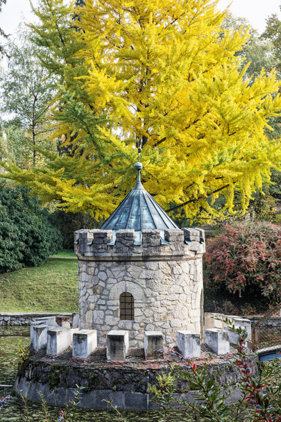 Turret in Bojnice, Slovakia, autumn park, seasonal colorful park - Photo, Image