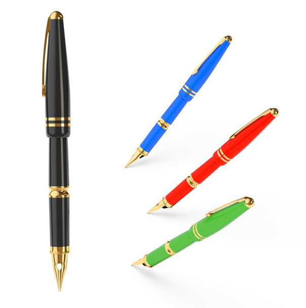 Set of Fountain Writing Pens. 3d Rendering - Foto, Imagen