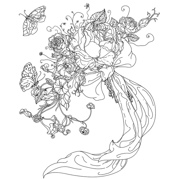 hand drawn wild roses set - Vector, imagen