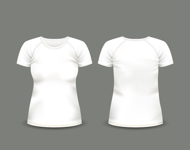 Frauen weißes Raglant-T-Shirt in Vorder- und Rückansicht. Vektorvorlage. vollständig editierbares, handgemachtes Mesh - Vektor, Bild